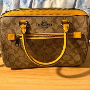 Coach Mini Bennett Satchel in Signature Canvas with Yellow Leather Trim